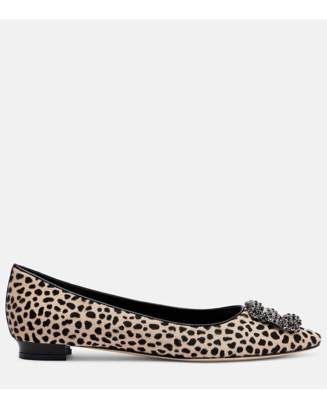 Manolo Blahnik Black Hangisi Calf Hair Ballet Flats