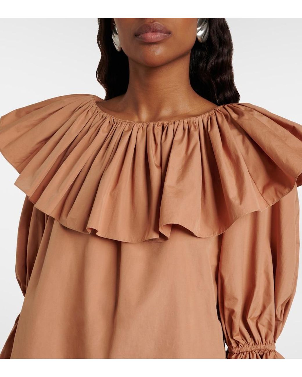 Chloé Brown Ruffled Cotton Poplin Blouse