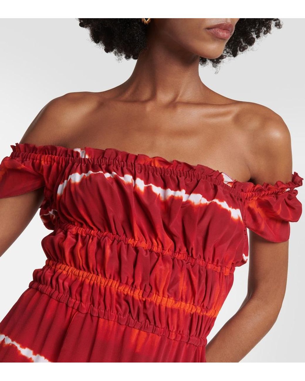 Altuzarra Red Printed Off-Shoulder Silk Midi Dress