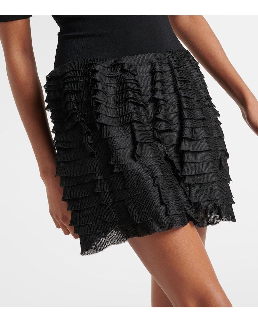 Alaïa Black Ruffled High-Neck Jersey Minidress