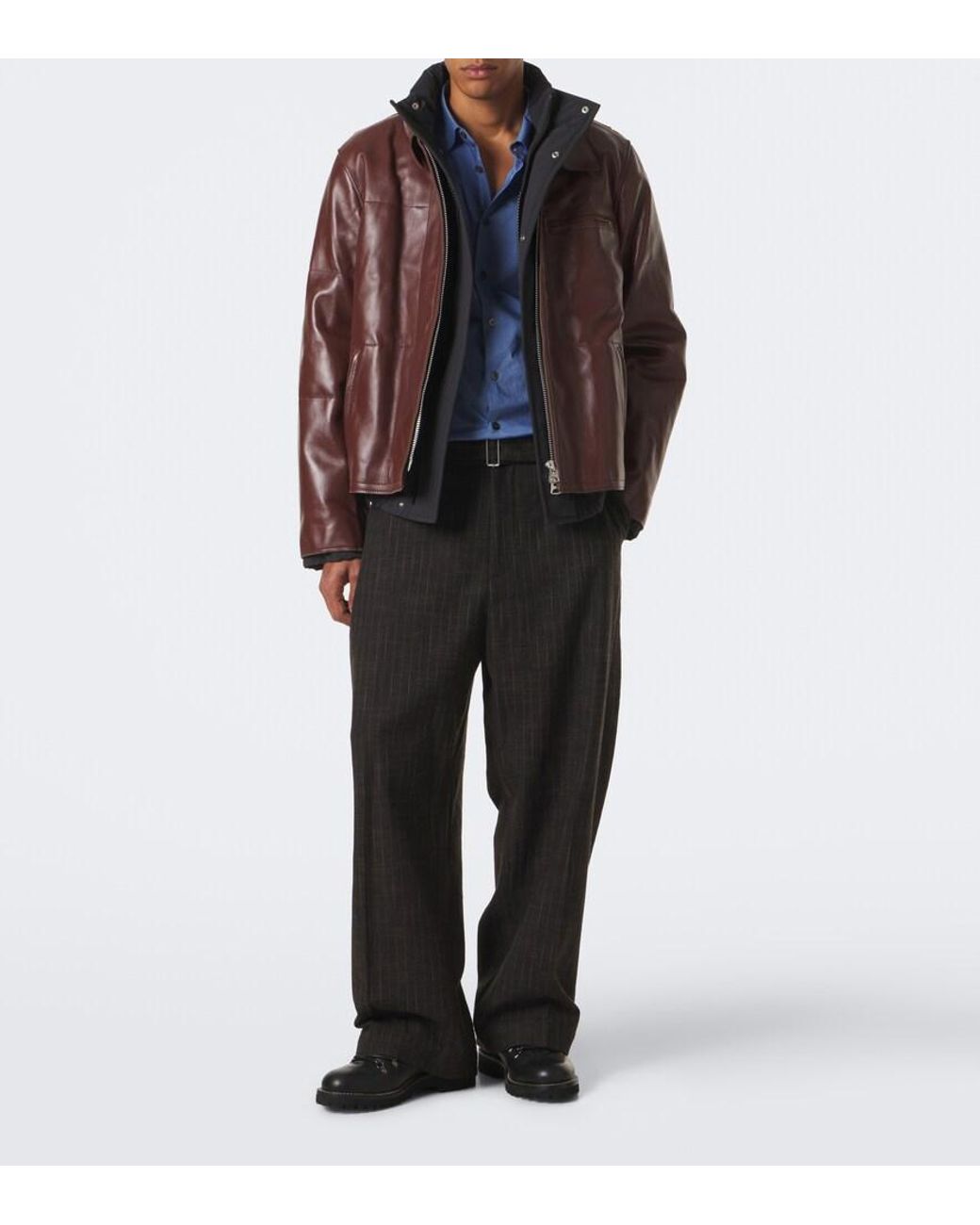 Sacai Brown Layered Leather Down Jacket for men