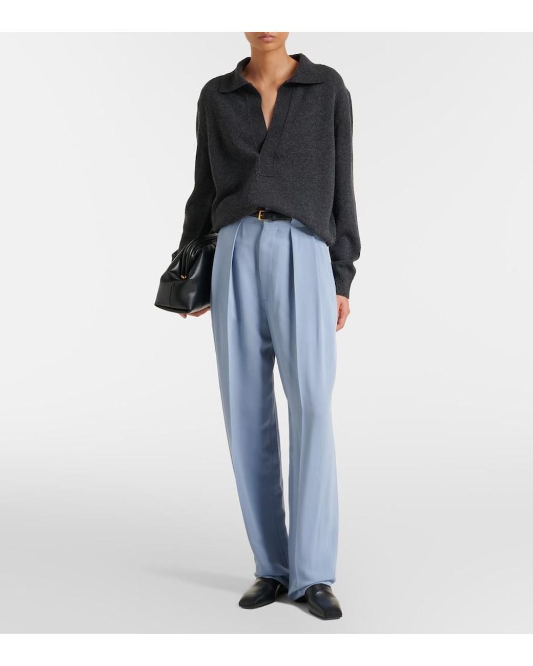 Victoria Beckham Blue Pleated Tapered Pants