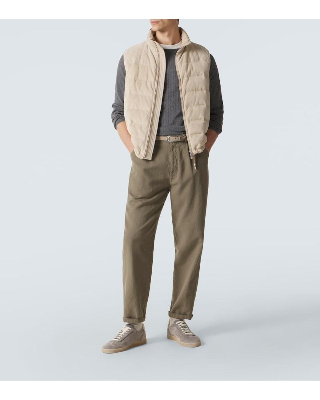 Brunello Cucinelli Gray Ribbed-Knit Cotton Sweater for men