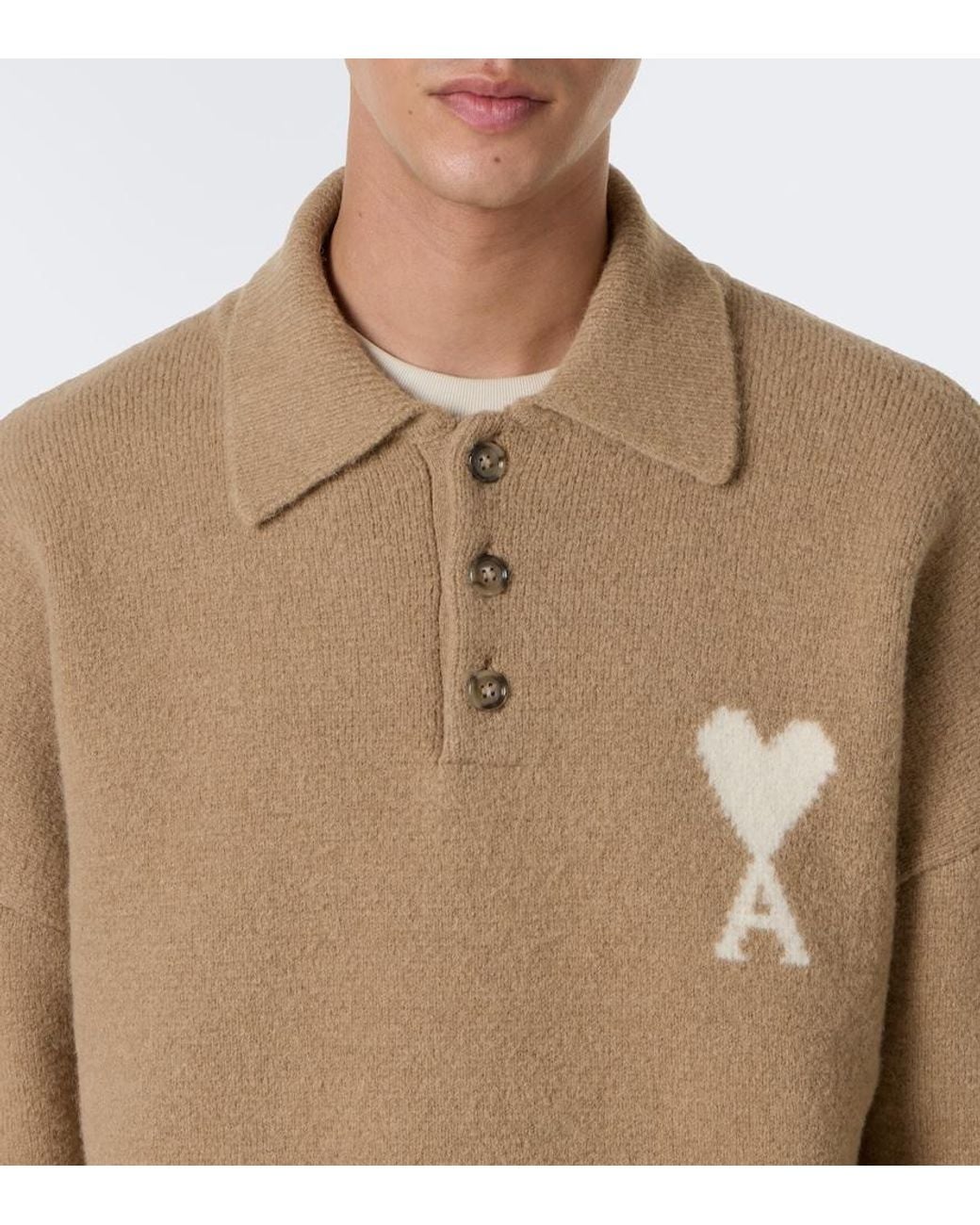 AMI Natural Ami De Coeur Alpaca And Wool-Blend Polo Sweater for men