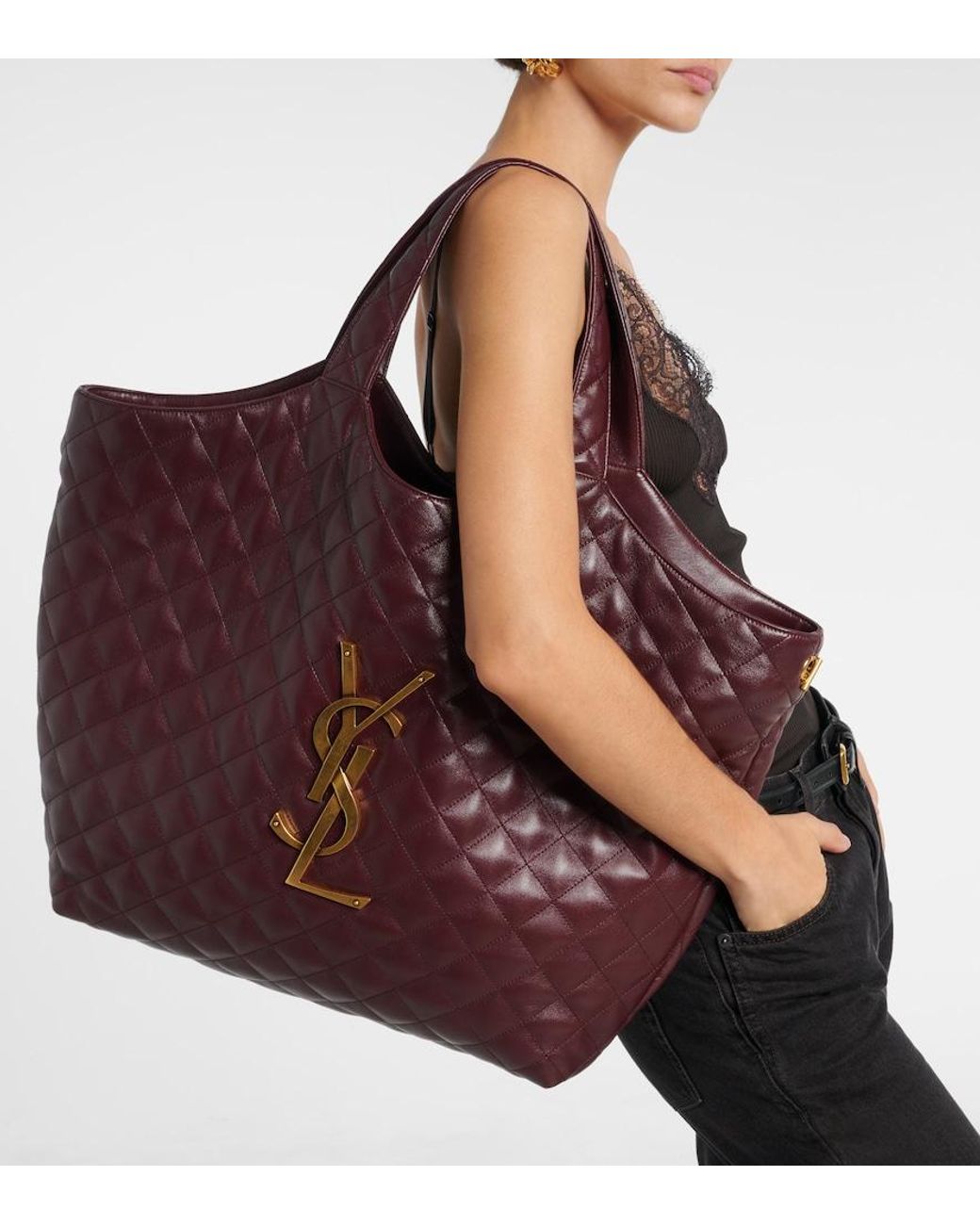 Saint Laurent Red Icare Maxi Quilted Leather Shopper