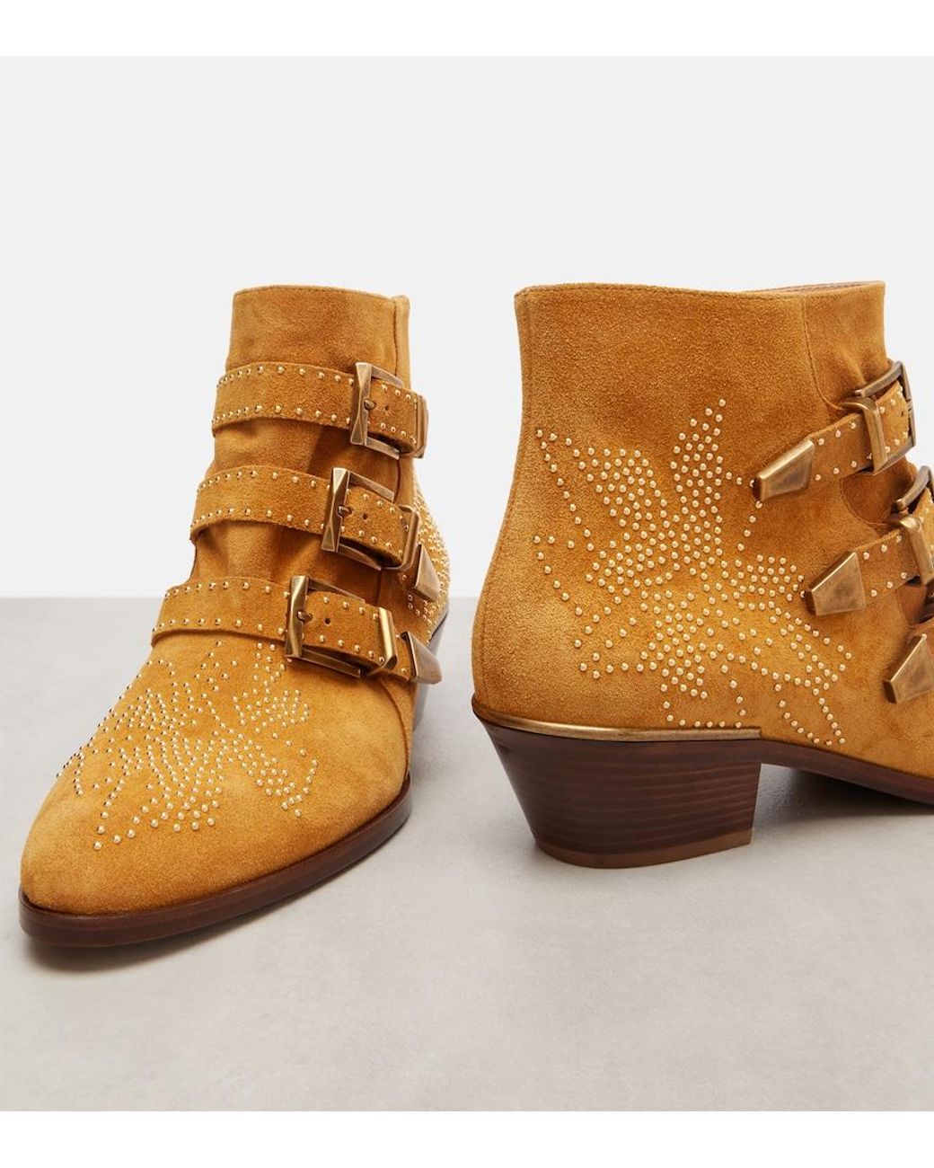 Chloé Brown Susanna Studded Suede Ankle Boots