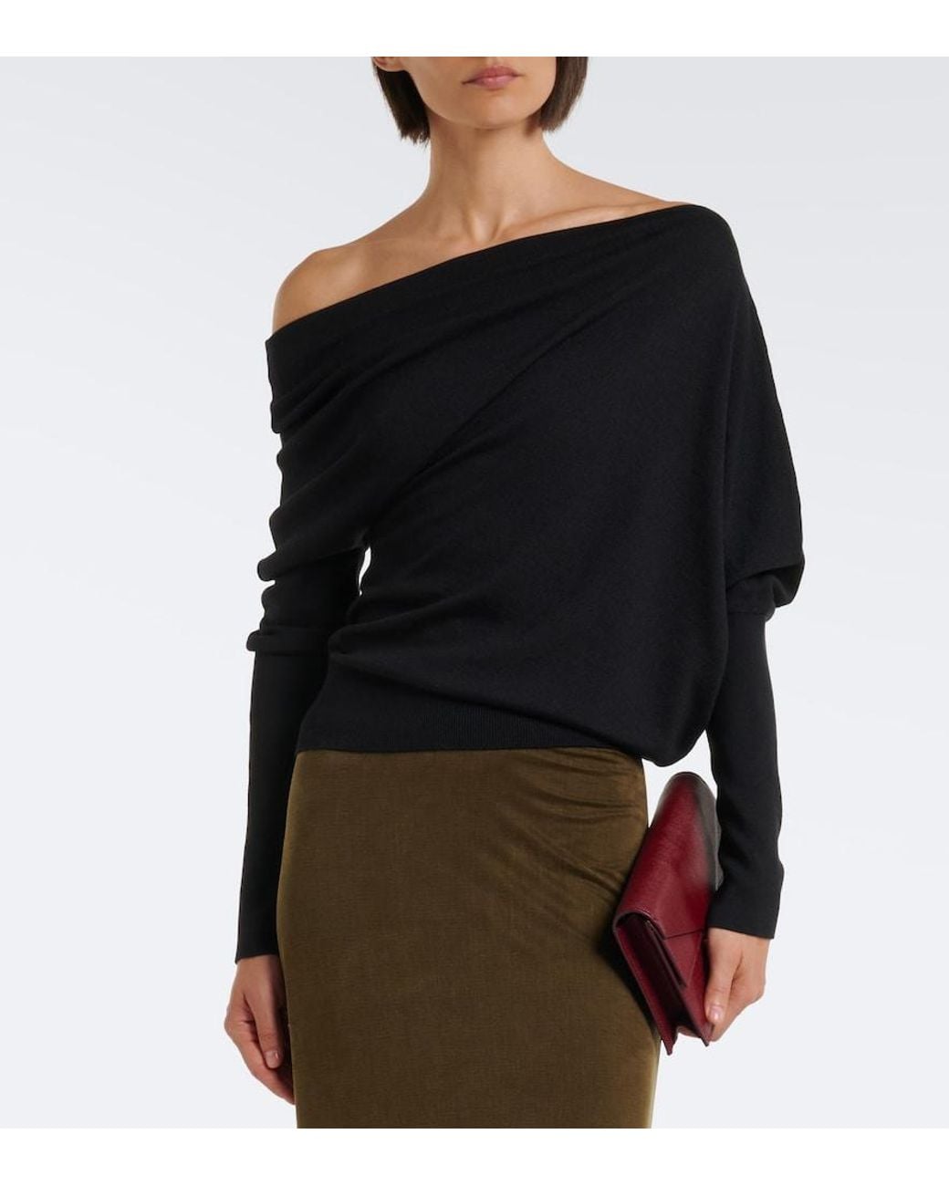 Tom Ford Black Off-Shoulder Wool And Silk Sweater