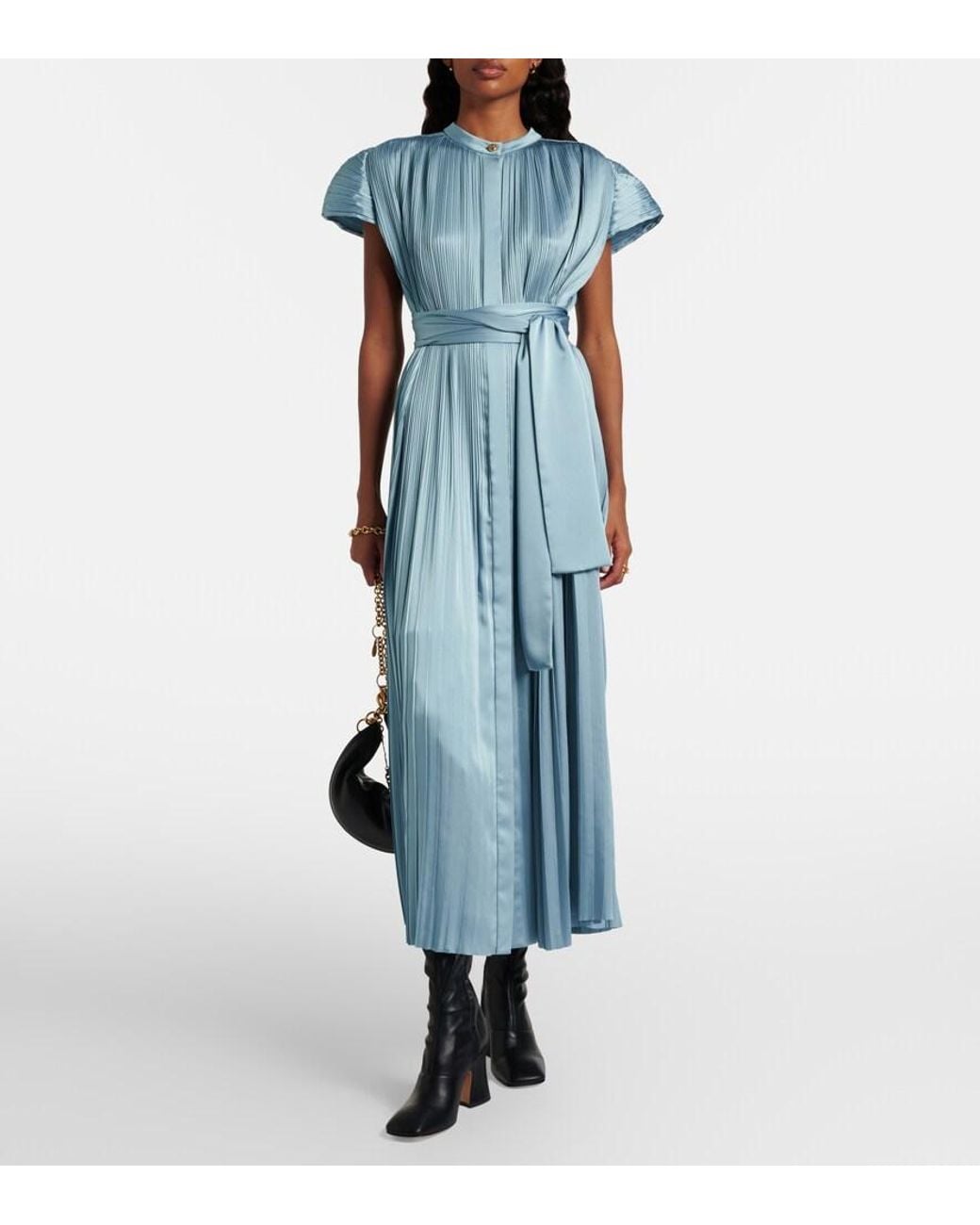 Joseph Blue Phare Plisse Satin Midi Dress