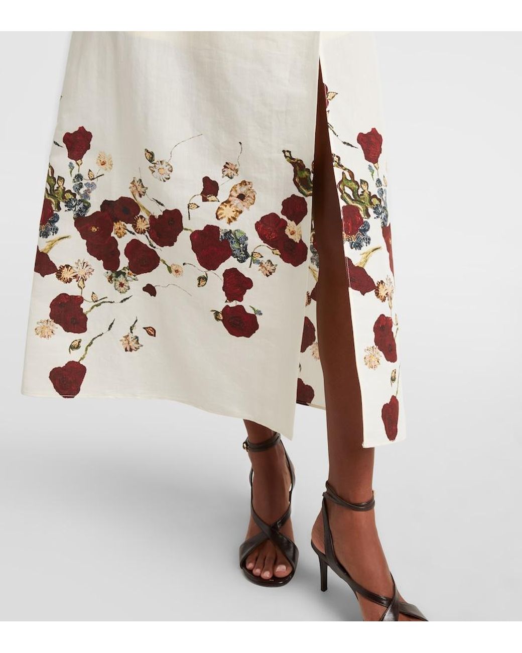 Khaite White Demi Floral Silk And Cotton Midi Skirt