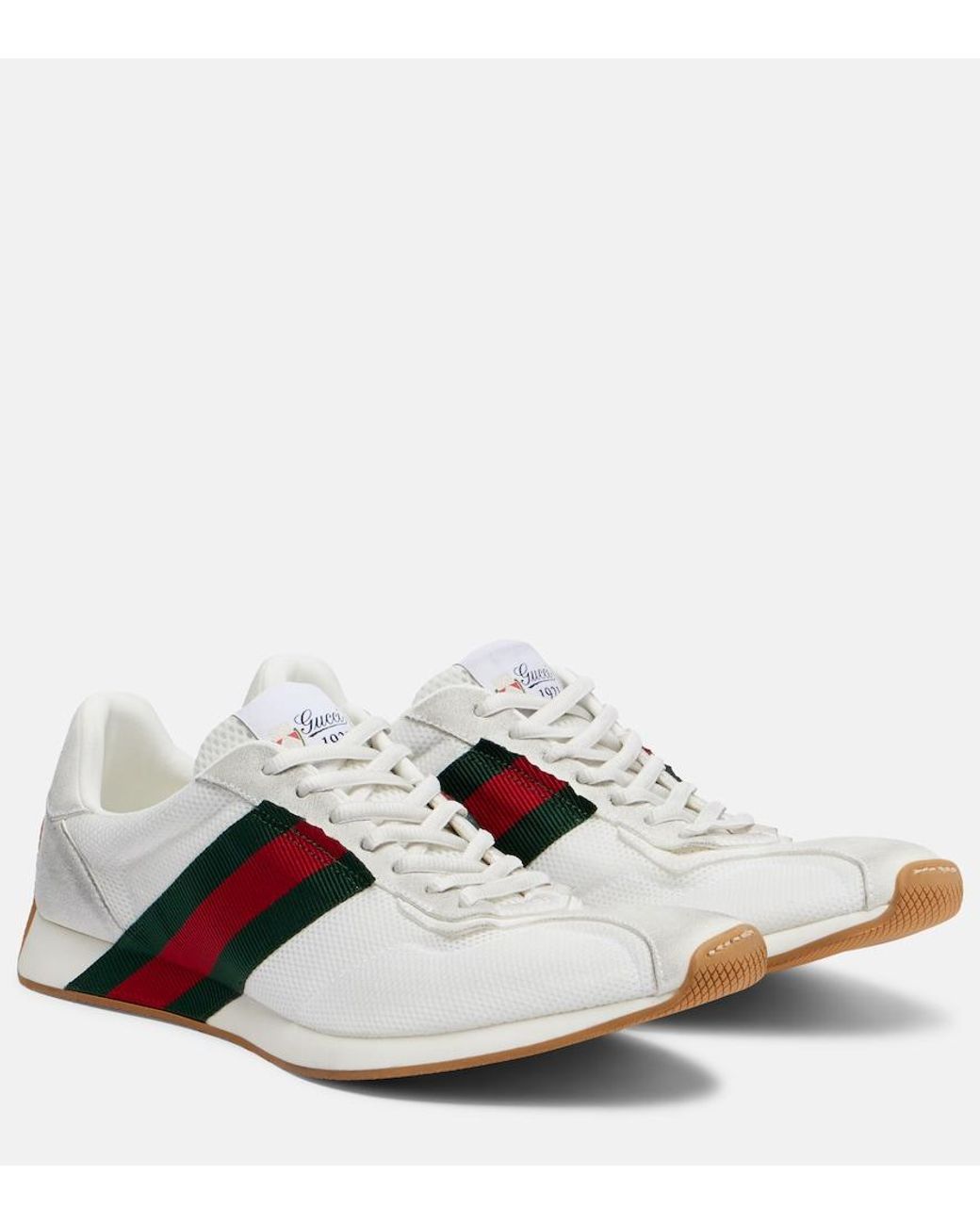 Gucci White Tempo Suede-Trimmed Sneakers