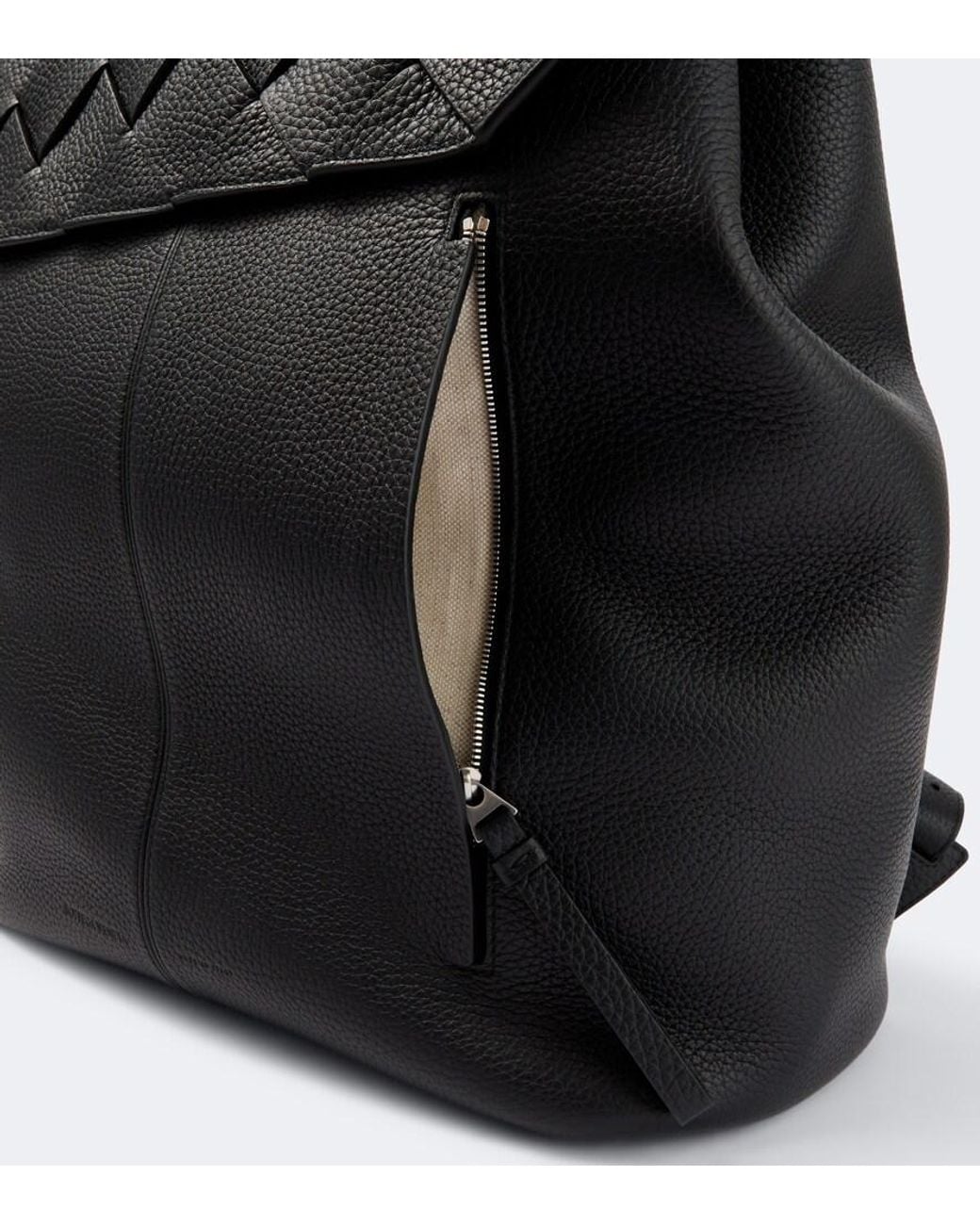 Bottega Veneta Black Diago Intreccio Leather Backpack for men