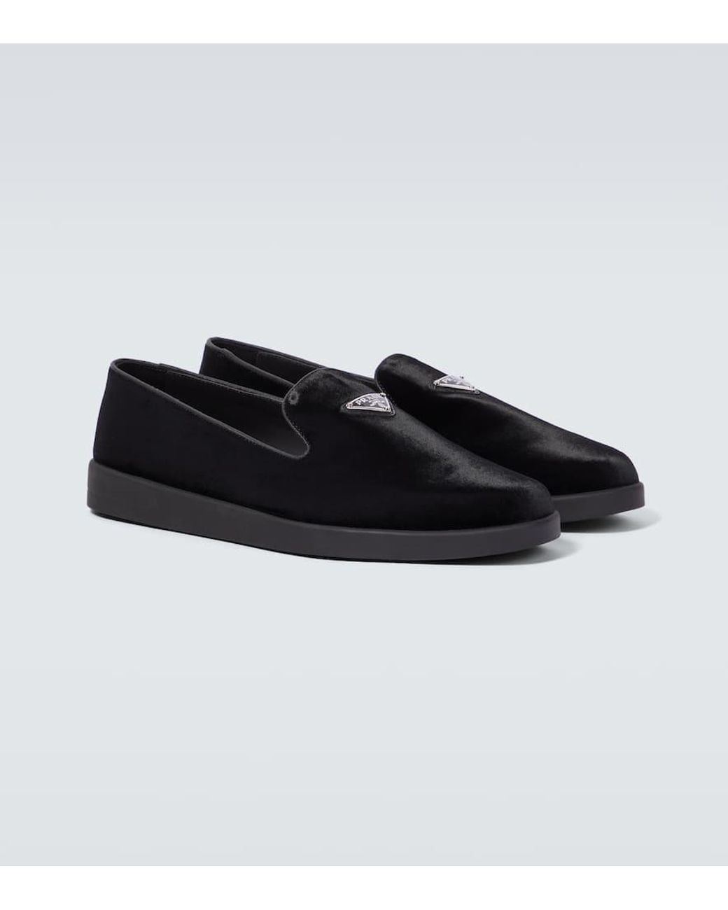 Prada Black Suede Triangle Slippers for men
