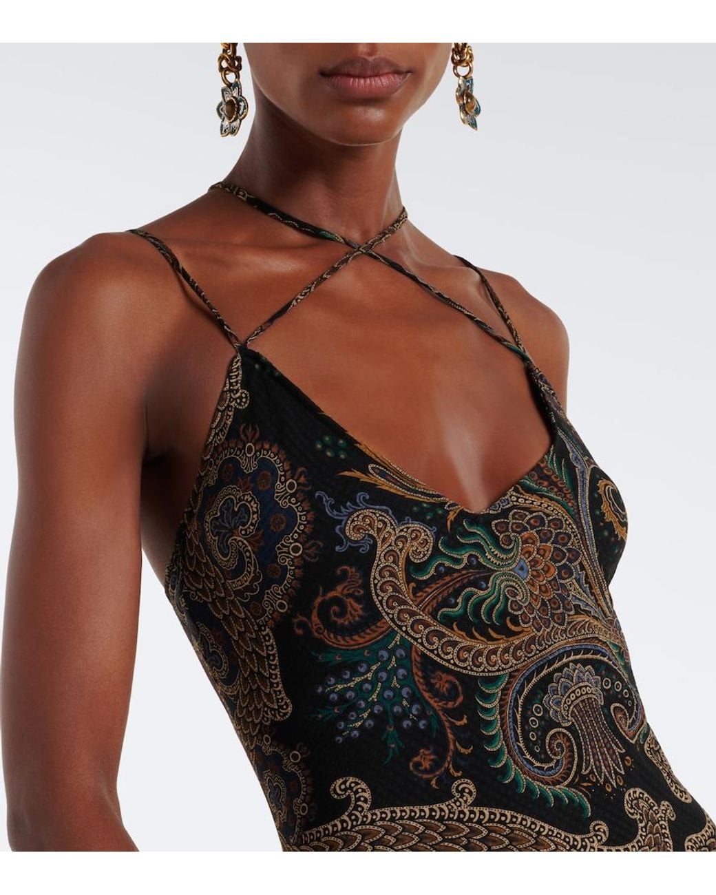 Etro Black Paisley Ruffled Seersucker Gown