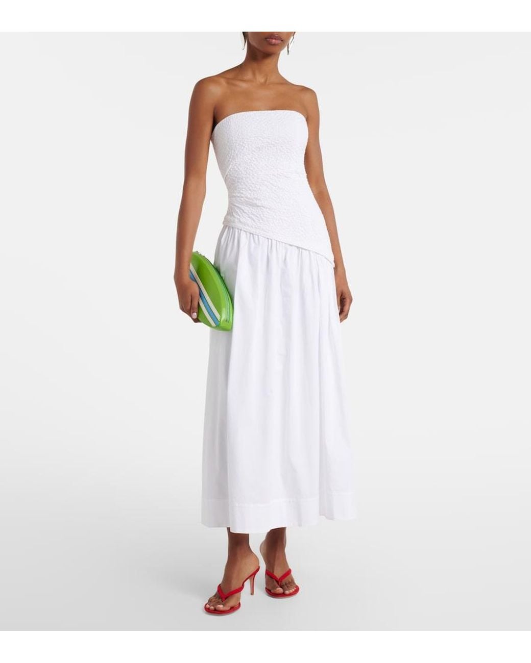 Staud Green Surfboard Striped Leather Clutch