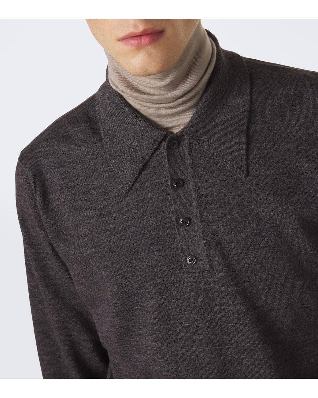 Lemaire Gray Wool Polo Sweater for men
