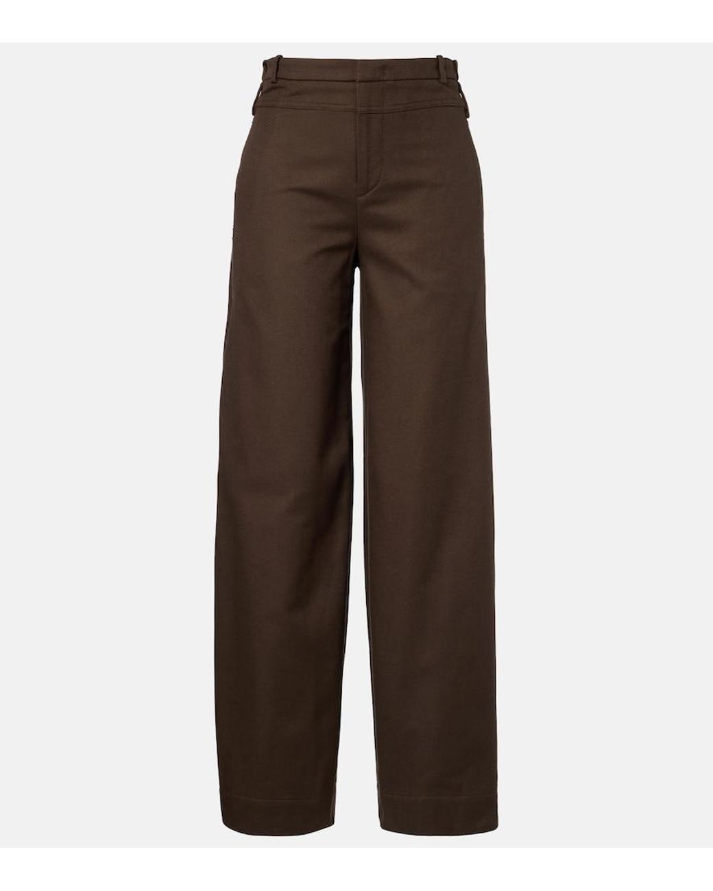 Vince Brown Cotton Twill Wide-Leg Pants