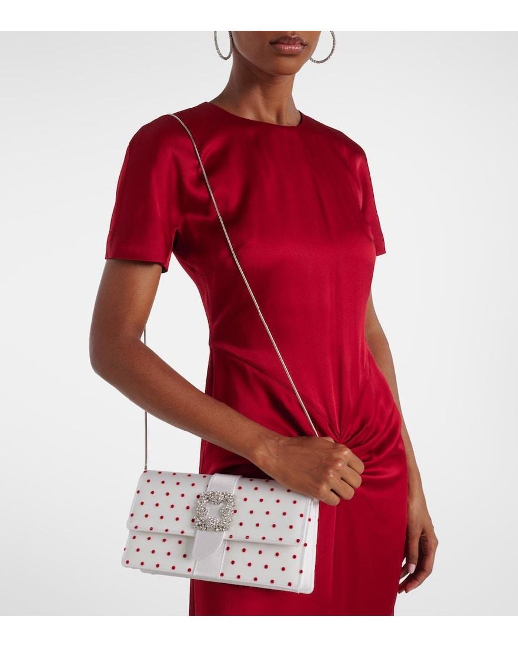 Manolo Blahnik White Capri Embellished Polka-Dot Satin Clutch