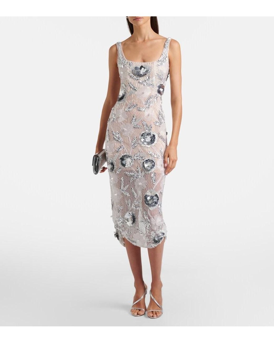 Rachel Gilbert White Pierre Embellished Midi Dress