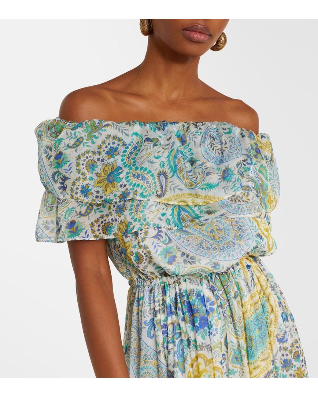 Etro Blue Paisley Silk Chiffon Maxi Dress
