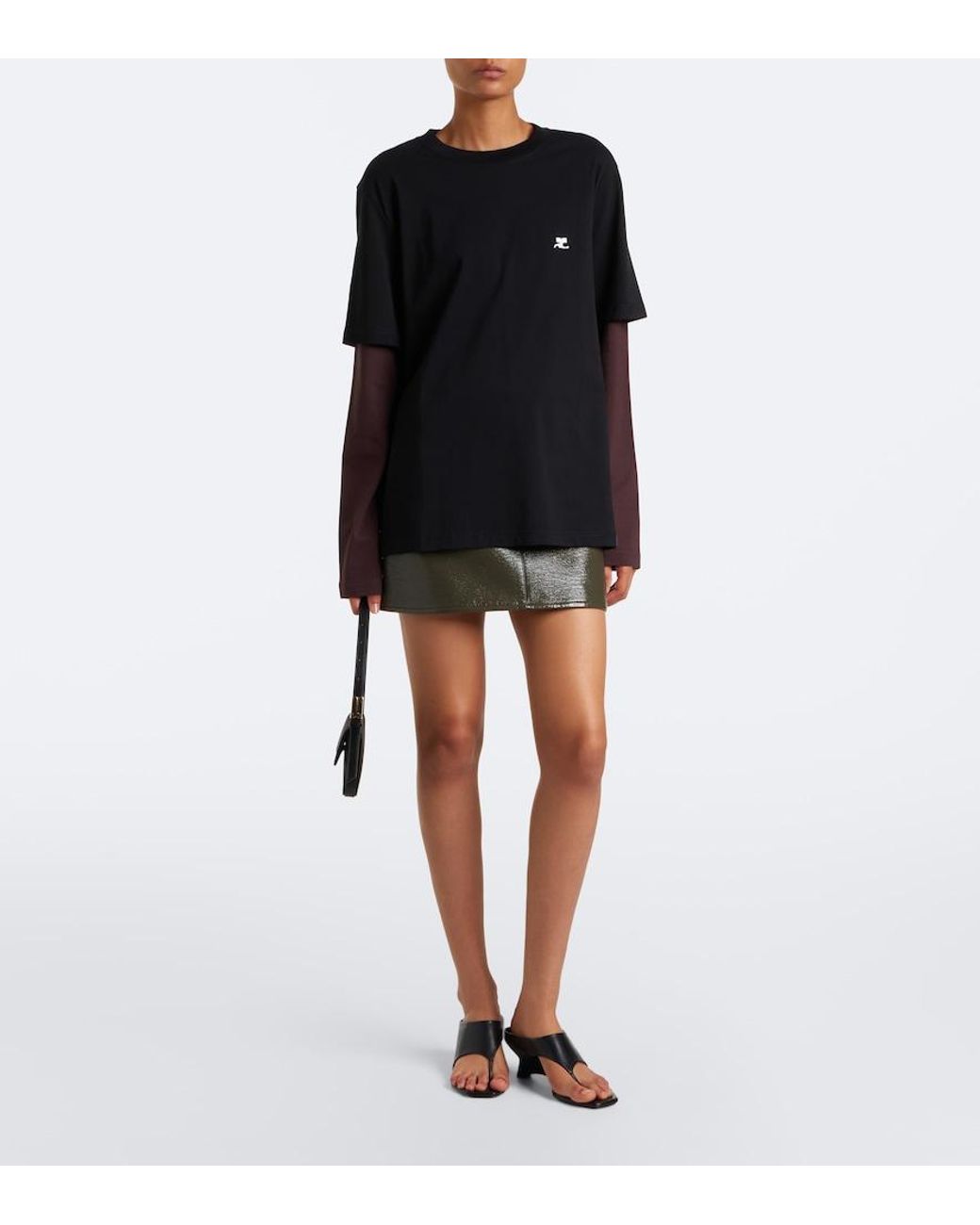 Courreges Black Ac Double Sleeve Cotton T-Shirt