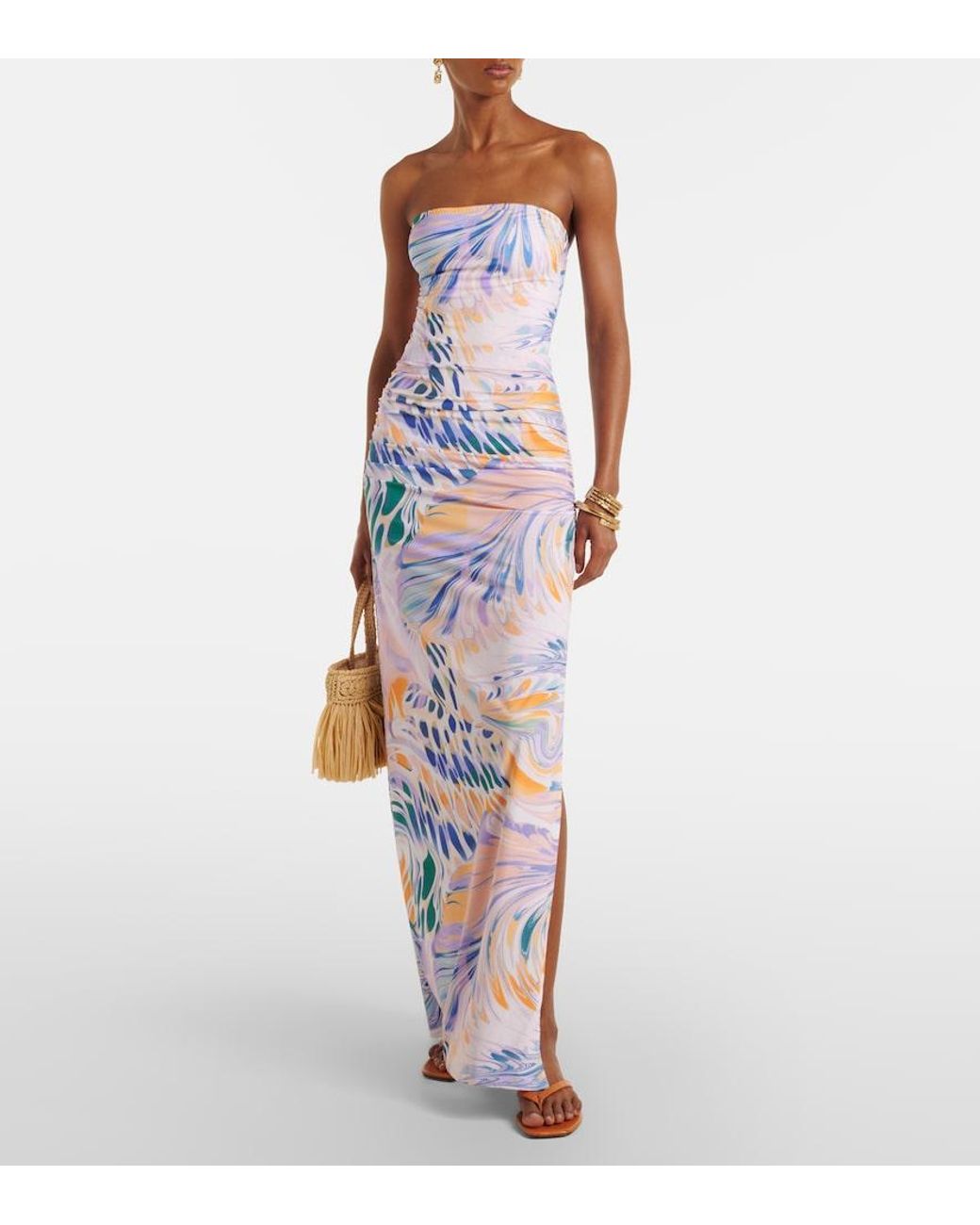 Alexandra Miro Blue Gia Printed Maxi Skirt