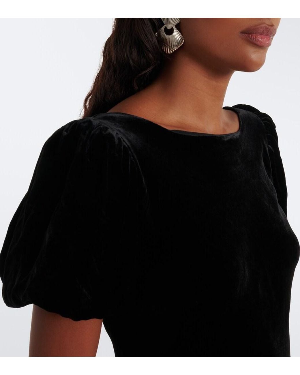 Rixo Black Anabella Tiered Velvet Minidress