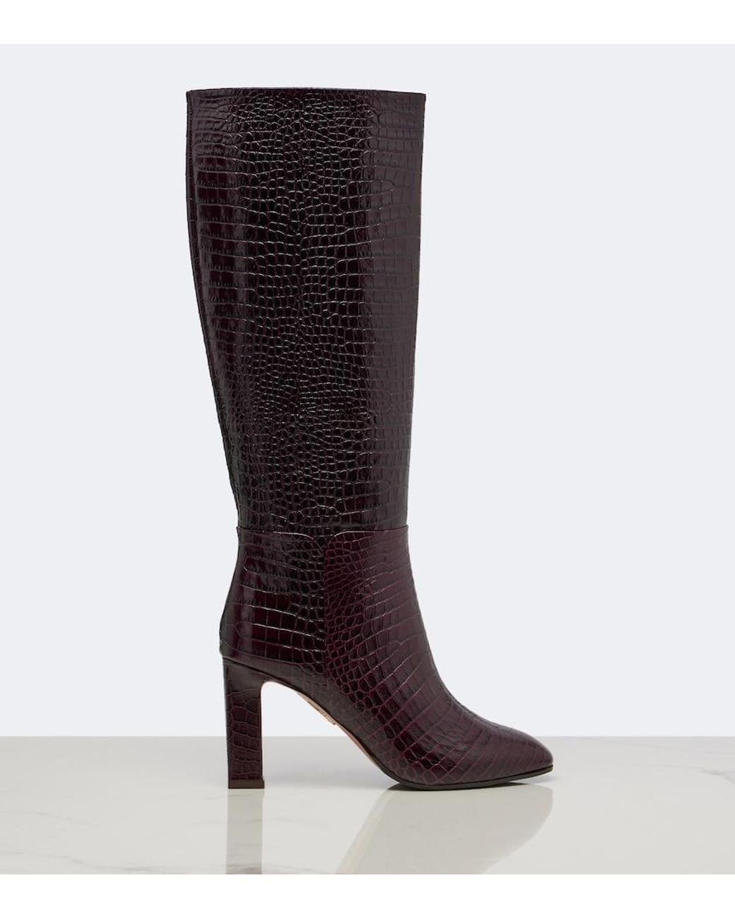 Aquazzura Purple Sellier Croc-Effect Leather Knee-High Boots