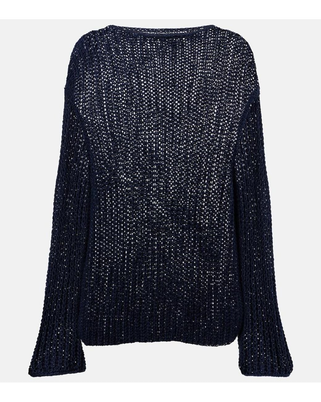Khaite Blue Elowen Open-Knit Cotton-Blend Sweater
