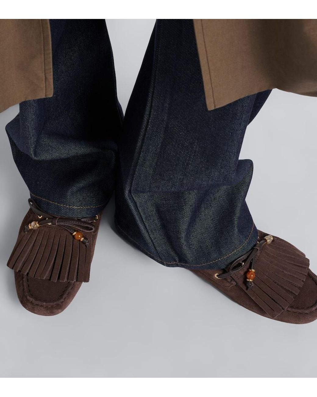 Jimmy Choo Brown Manon Fringed Suede Boat Shoes