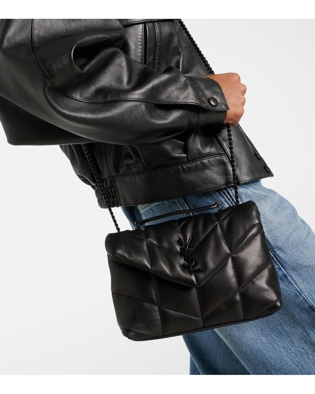 Saint Laurent Black Puffer Toy Leather Shoulder Bag