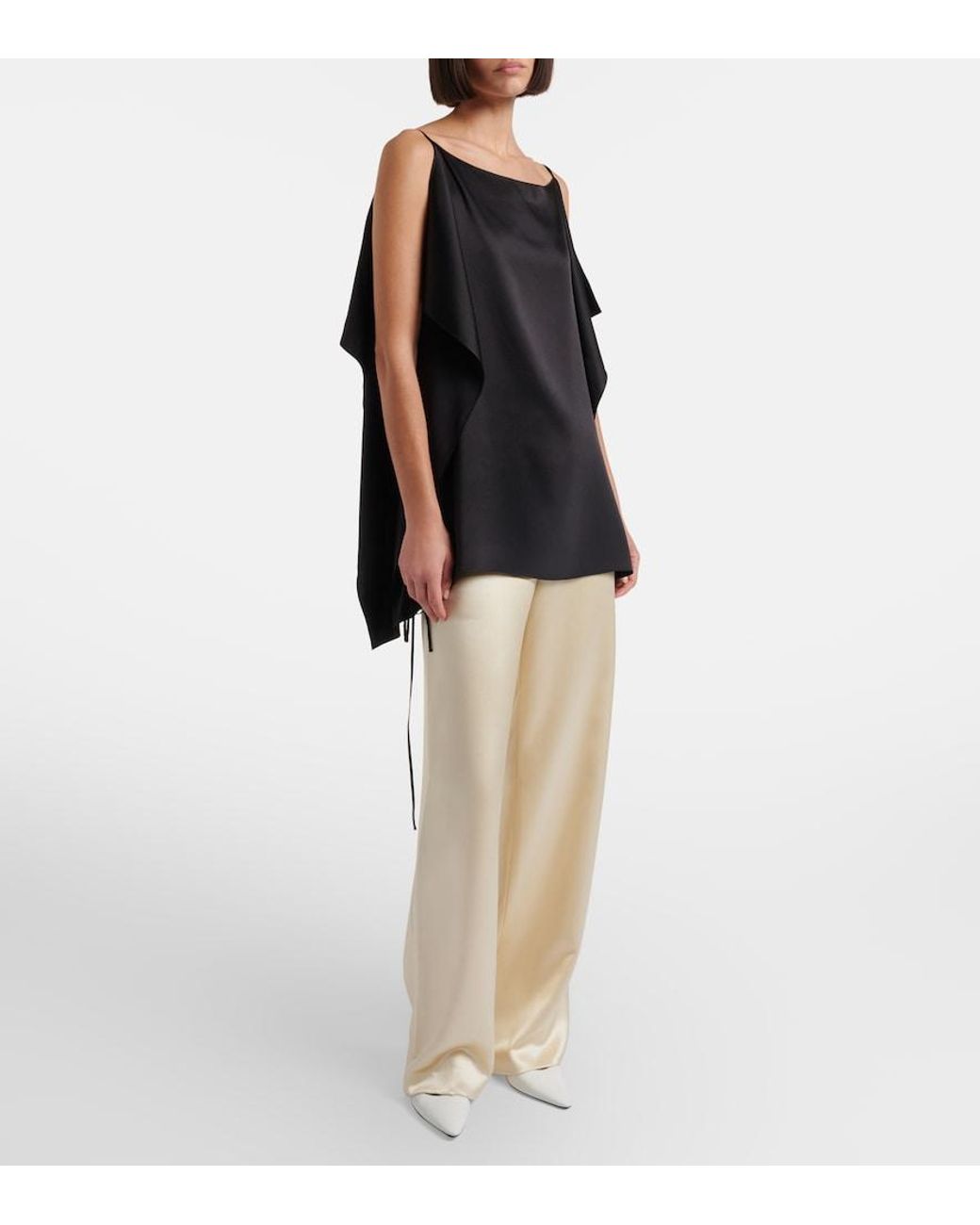 The Row Natural Lanuit Silk Satin Straight Pants