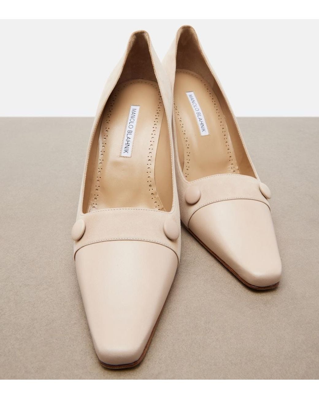 Manolo Blahnik Natural Quantapla Suede Pumps