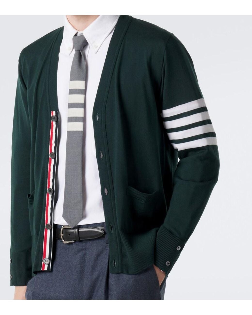 Thom Browne Green 4-Bar Virgin Wool Cardigan for men