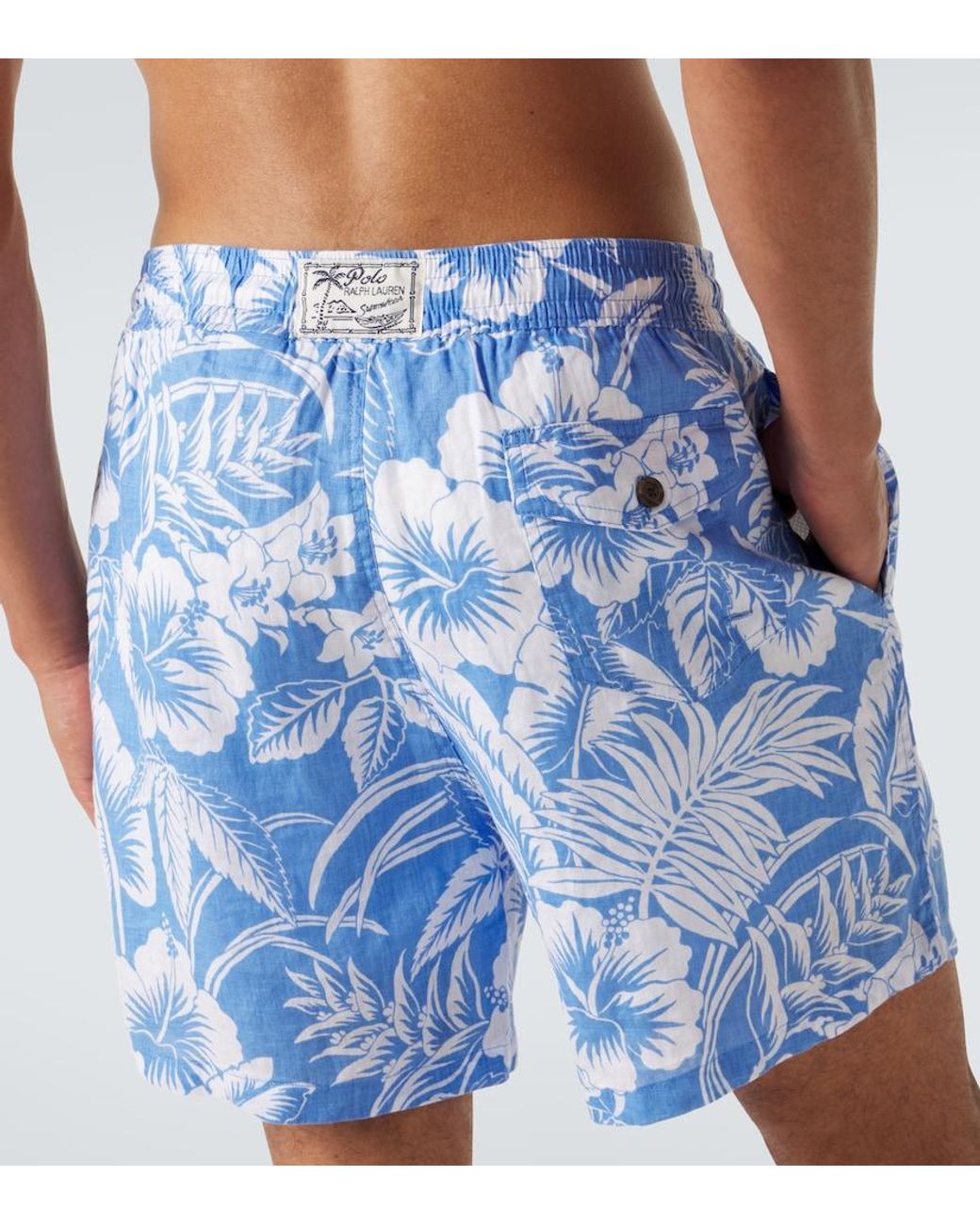 Polo Ralph Lauren Blue Floral Linen Swim Trunks for men