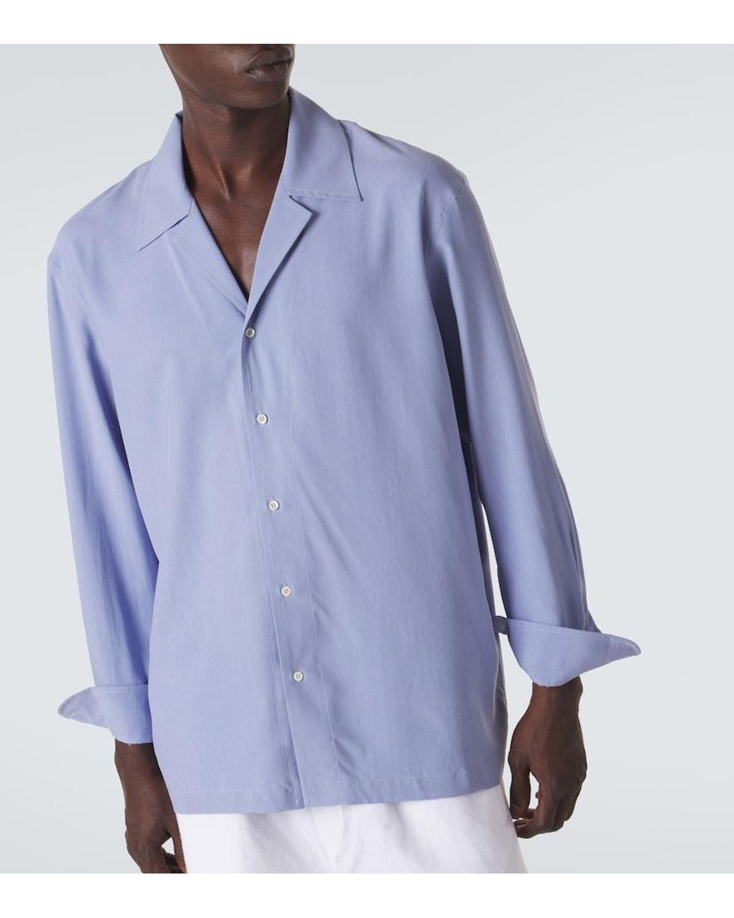 Saman Amel Blue Camp Silk Shirt for men