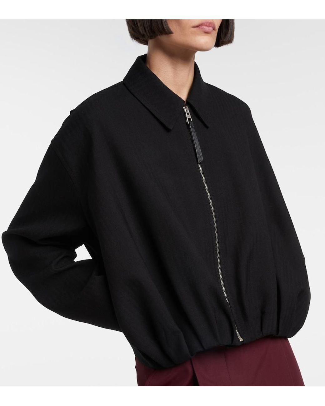 Loewe Black Wool Draped Bomber Jacket
