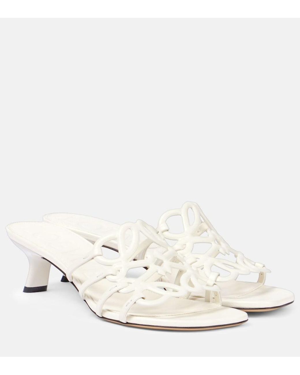 Loewe White Anagram Leather Mules