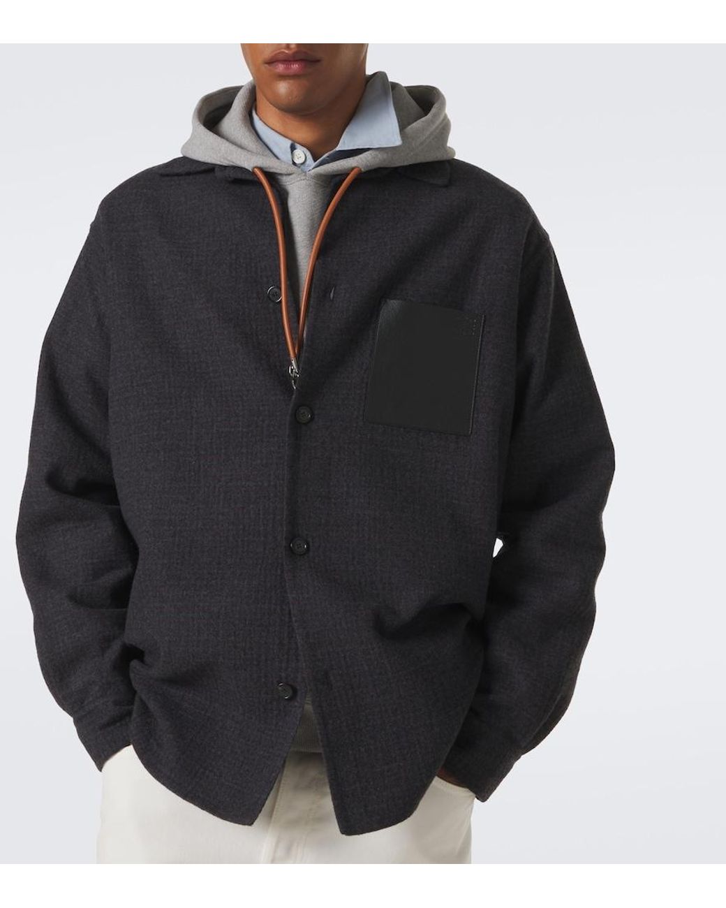 Loewe Black Leather-Trimmed Wool And Silk Overshirt for men