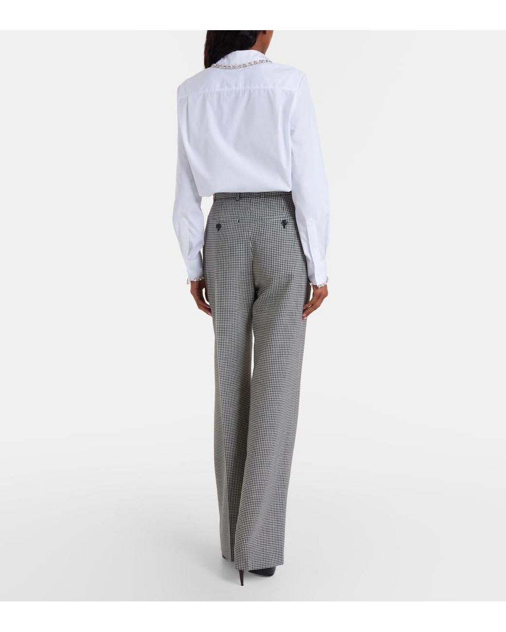 McQueen Gray Gingham Wool Wide-Leg Pants