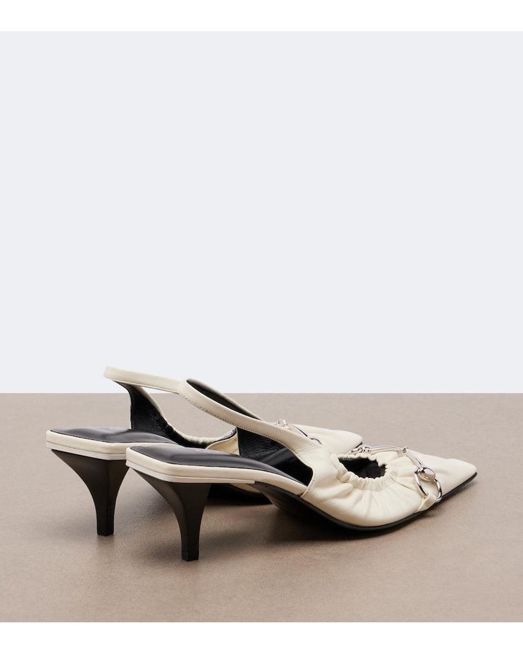 Gucci White Vittoria Horsebit Leather Slingback Pumps