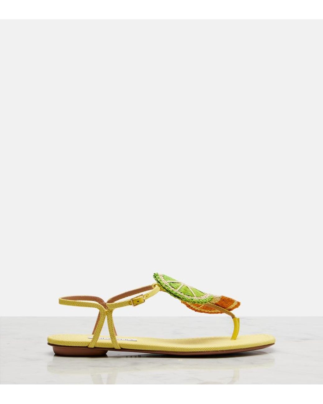 Aquazzura Yellow Citrus Sugar Raffia Slingback Sandals