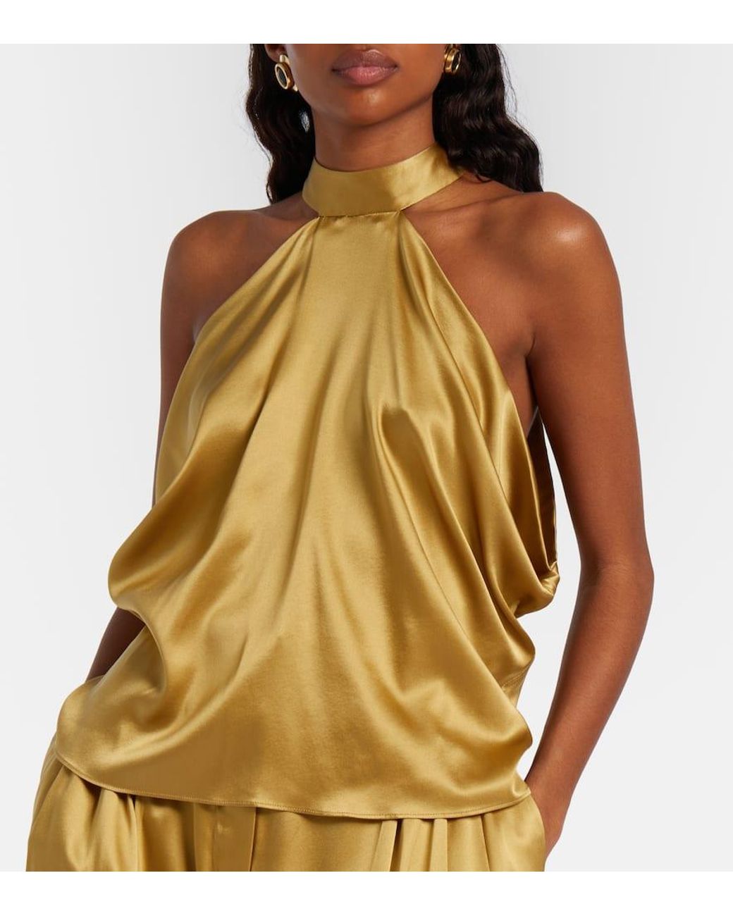 Nina Ricci Yellow Open-Back Silk-Blend Satin Top