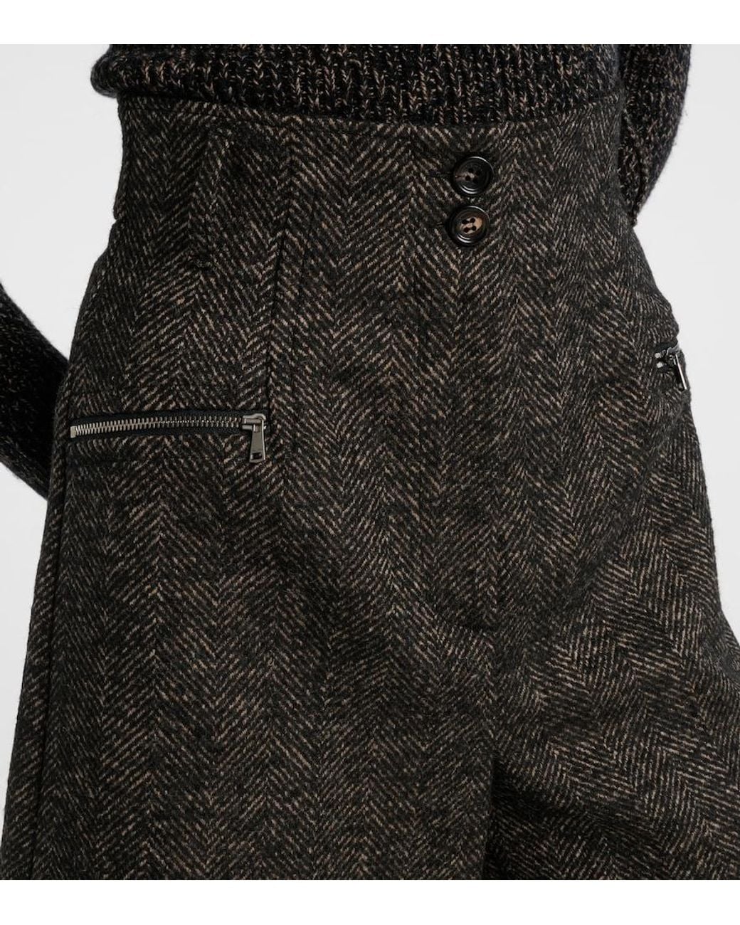 Max Mara Black Herringbone Wool-Blend Shorts