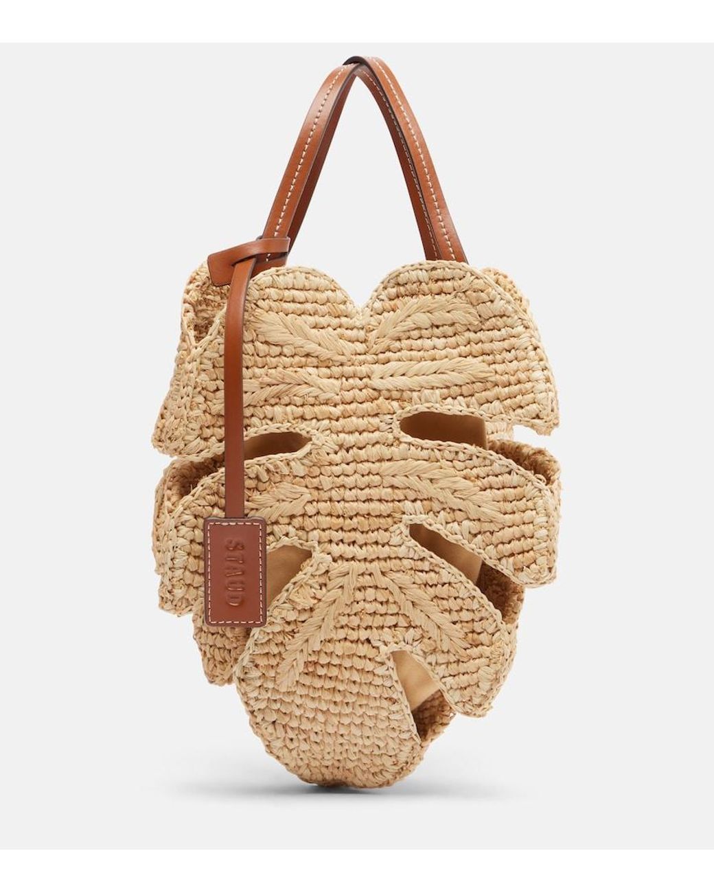 Staud Metallic Palm Leather-Trimmed Raffia Top-Handle Bag