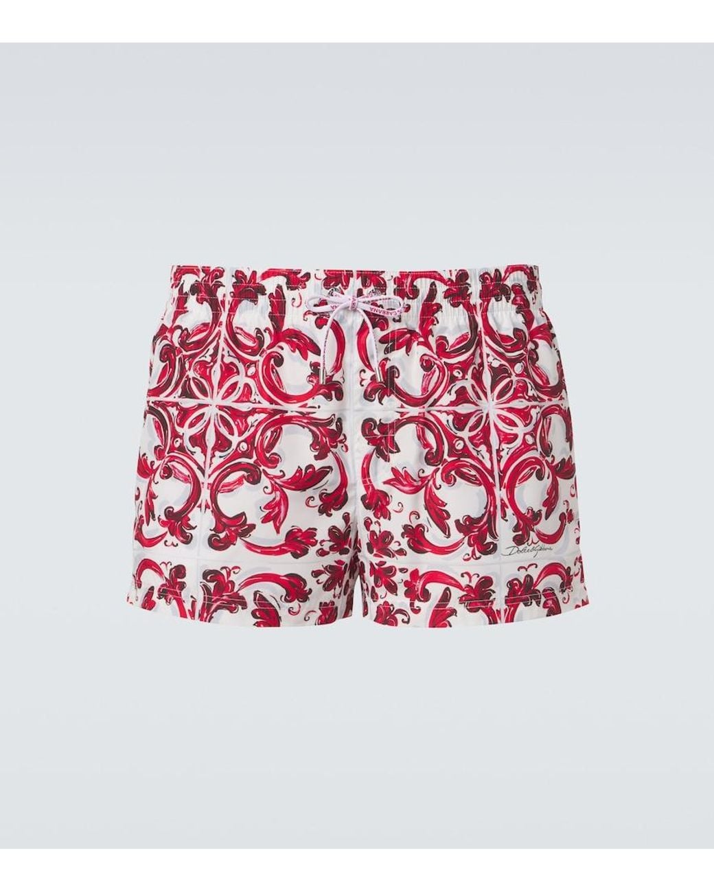 Dolce & Gabbana Red Majolica Swim Trunks for men