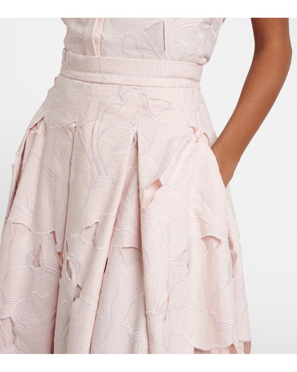 Erdem Pink Cutout Floral Pleated Midi Skirt