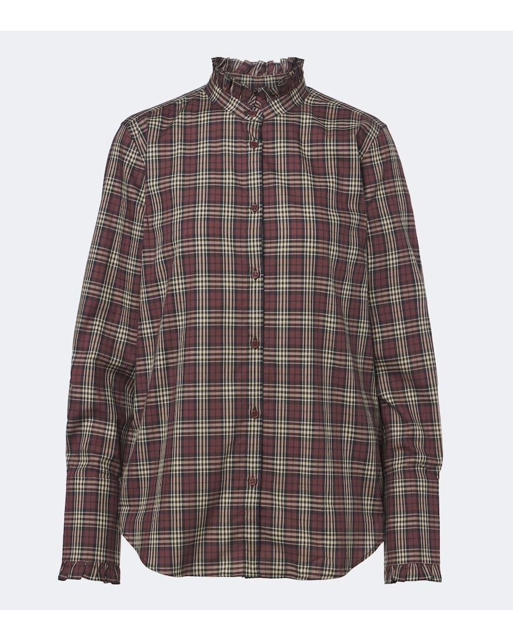 Nili Lotan Brown Elio Ruffled Checked Cotton Shirt