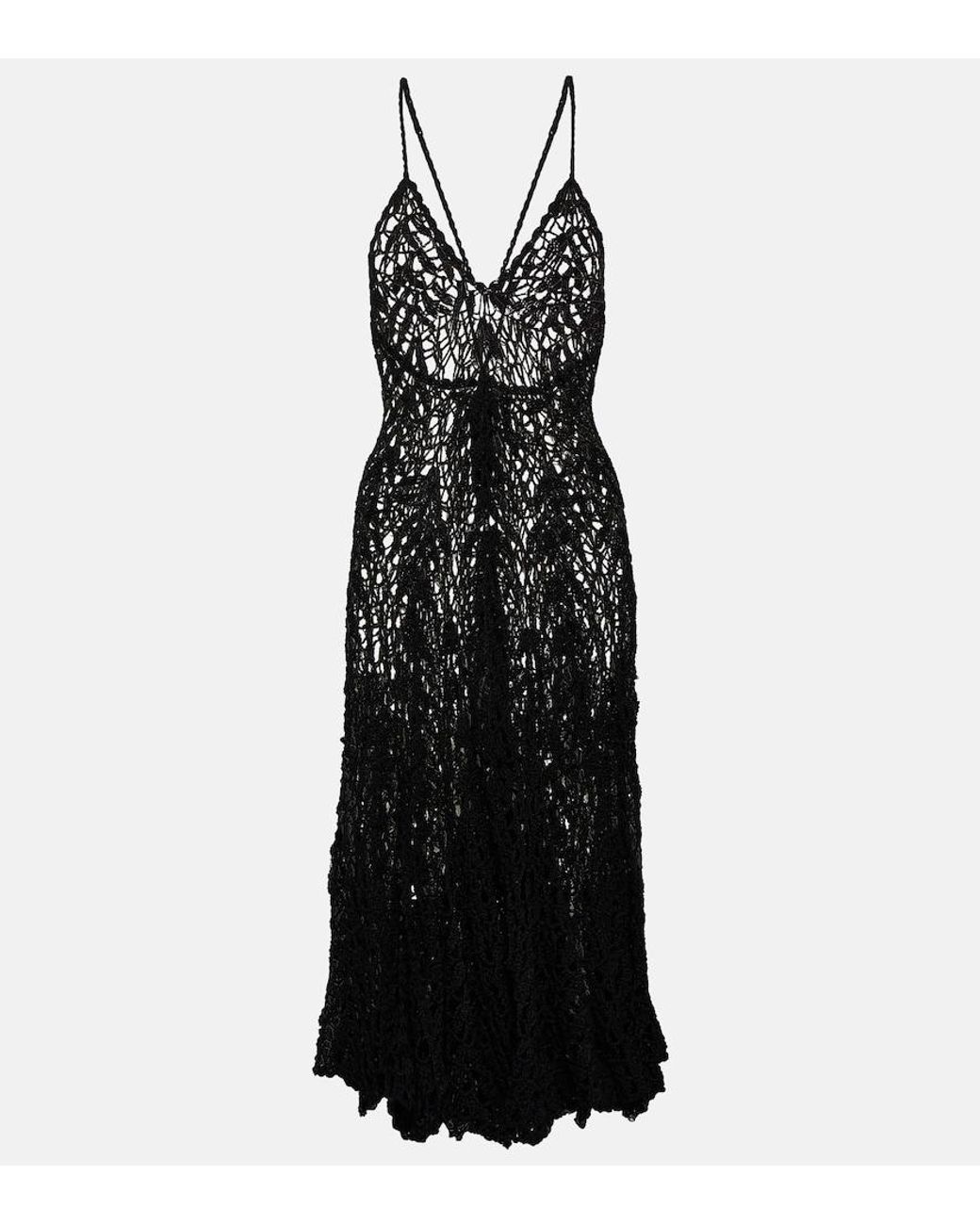 Anna Kosturova Black Open-Knit Cotton Midi Dress