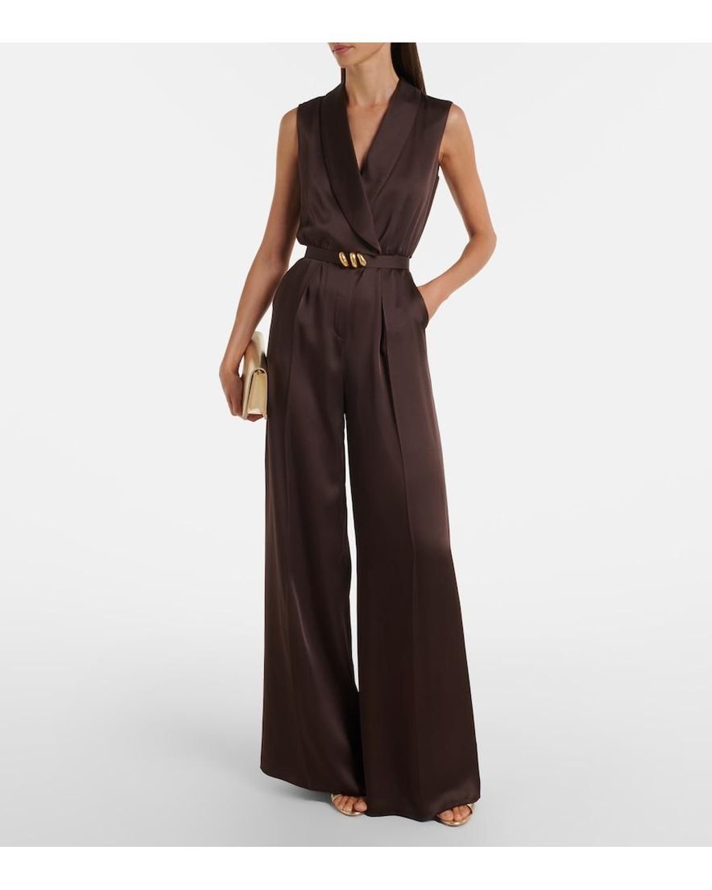 Max Mara Purple Belted Satin Jumpsuit