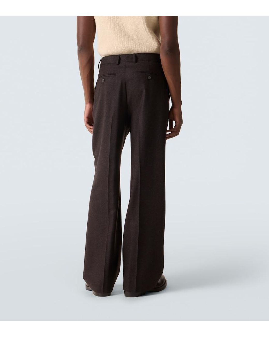 Dries Van Noten Black Wool Flannel Wide-Leg Pants for men